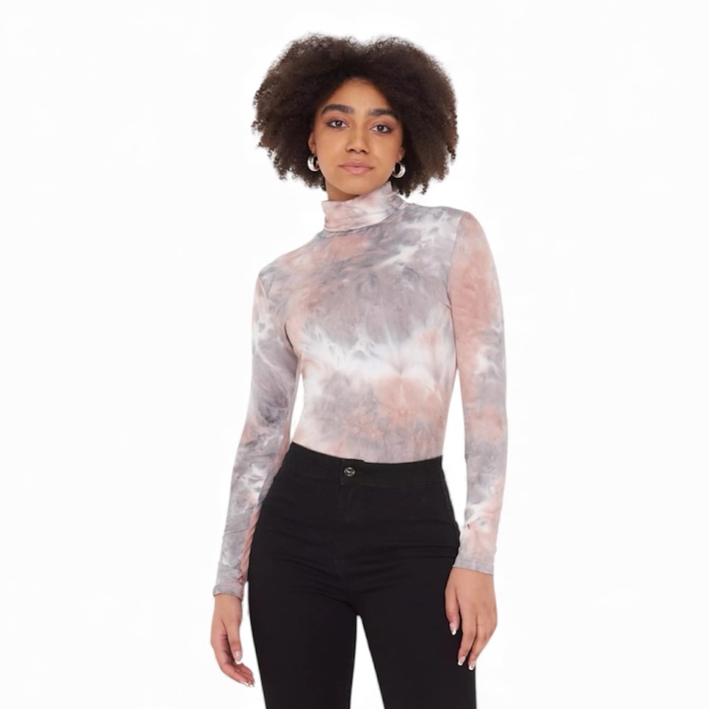 Antistar Sheer Mesh Y2K Style Long Sleeve Rollneck Top Tie Dye Pastel Medium